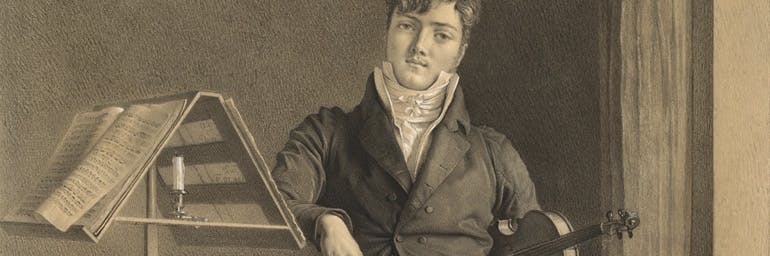 Portrait of Violinist Jean Vidal (1789–1867) (detail), 1808. Adrien Victor Auger (French, 1787–1854). Black and gray chalk, with touches of white chalk; 75.4 x 54.1 cm (36 x 25 3/8 in.). The Cleveland Museum of Art, John L. Severance Fund 2013.47.
