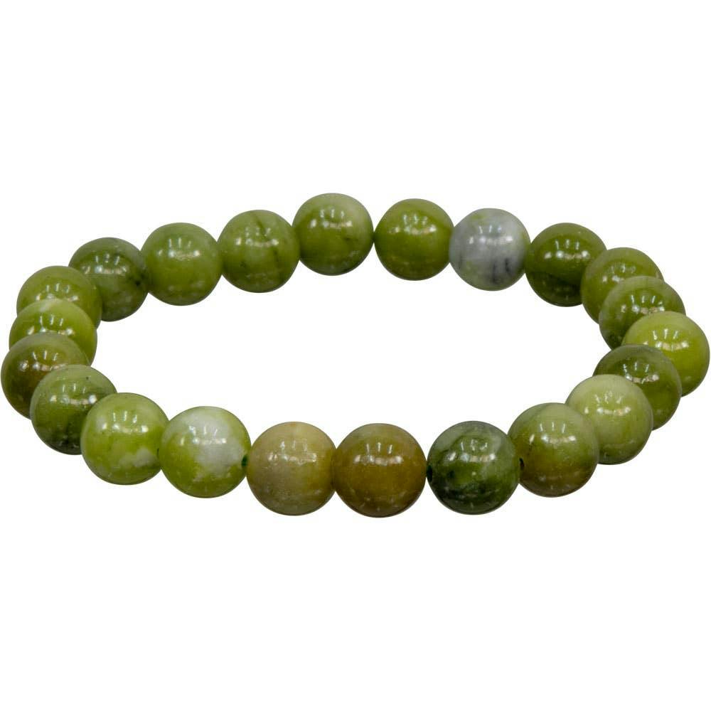 Elastic Bracelet 8mm Round Beads - Chinese Jade