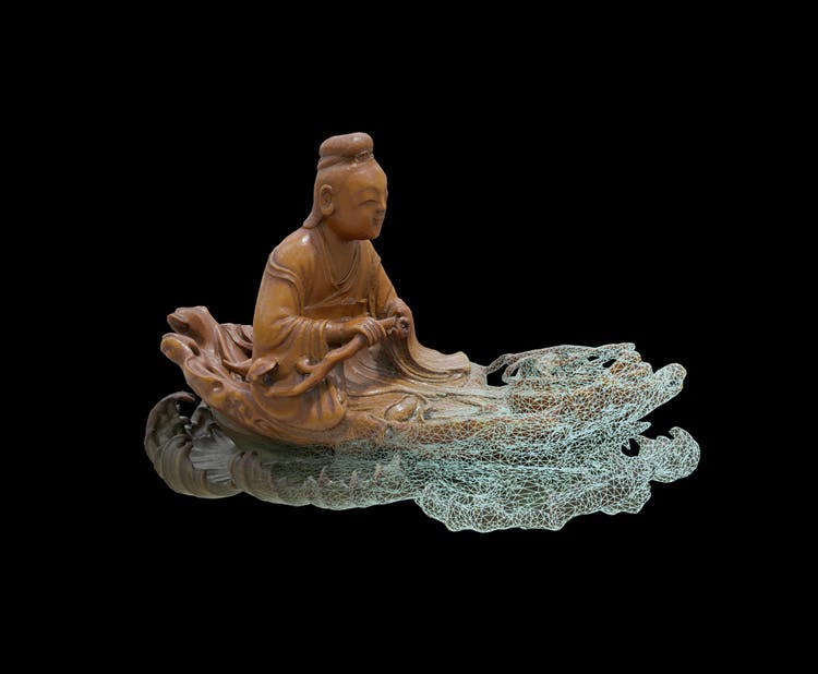 Artistic rendering of the digitally constructed 3-D model for Figure of Daoist Immortal He Xiangu, 1700s