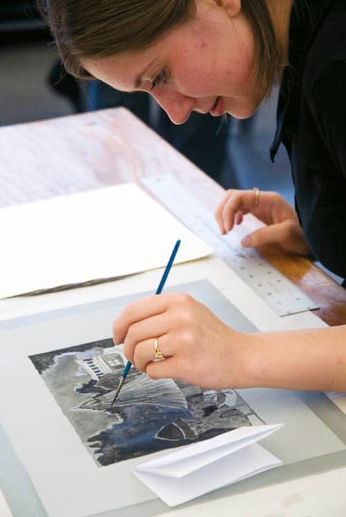 Artist Rebekah Wilhelm at work. Photos by Rob Muller of the Cleveland Institute of Art except where noted.