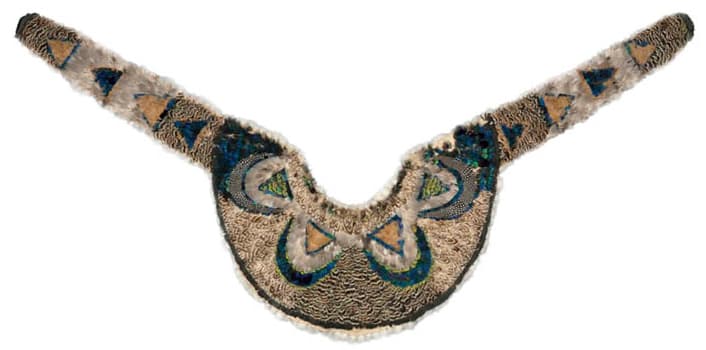 Pelerine (Collar or Cape), about 1830–60? Artist unknown, Great Lakes/St. Lawrence River Area. Embroidery; feathers, cotton. Gift of the Textile Art Alliance in honor of their 60th Anniversary 1996.14