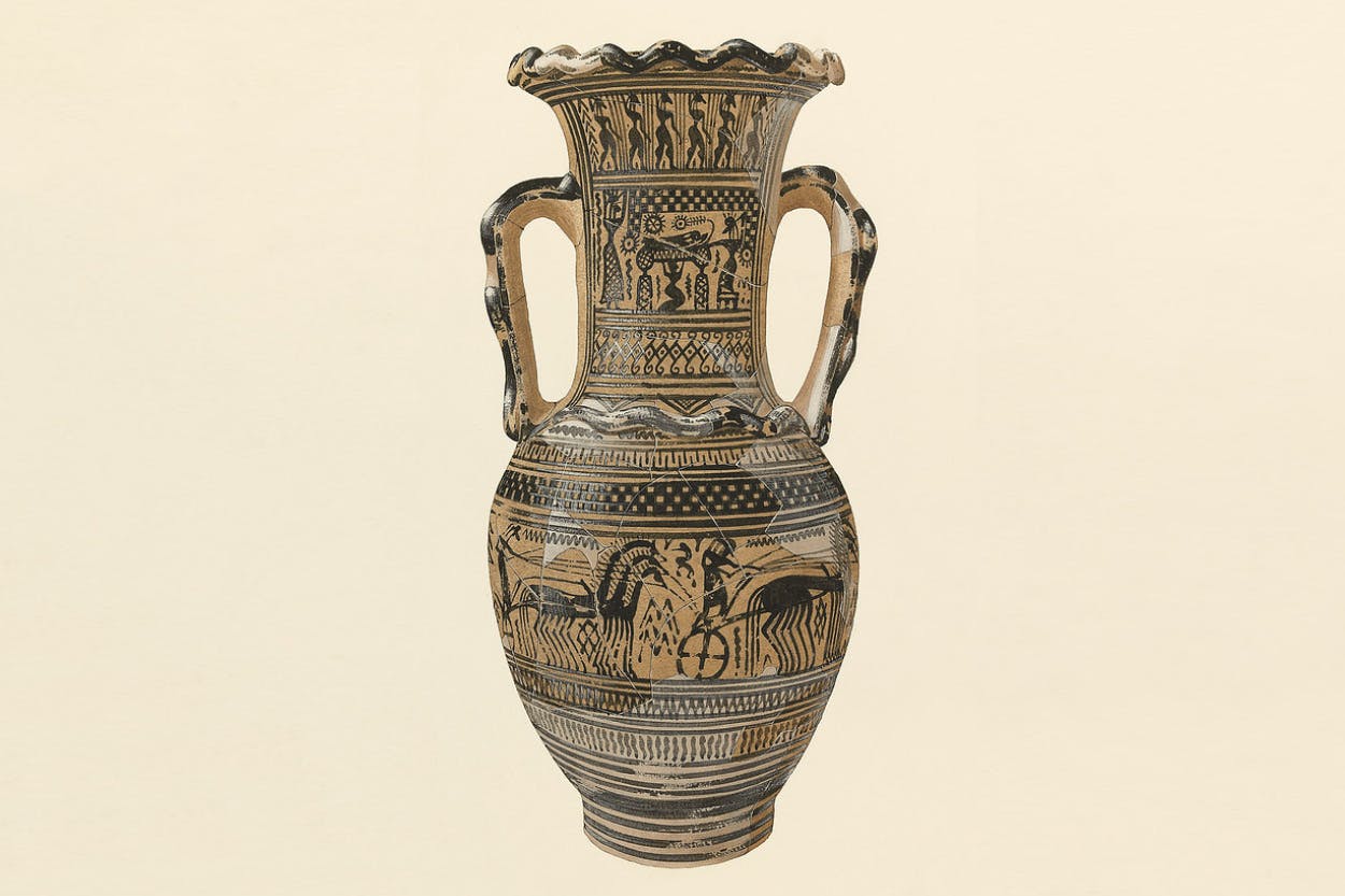 image of a watercolor depicting a Greek amphora