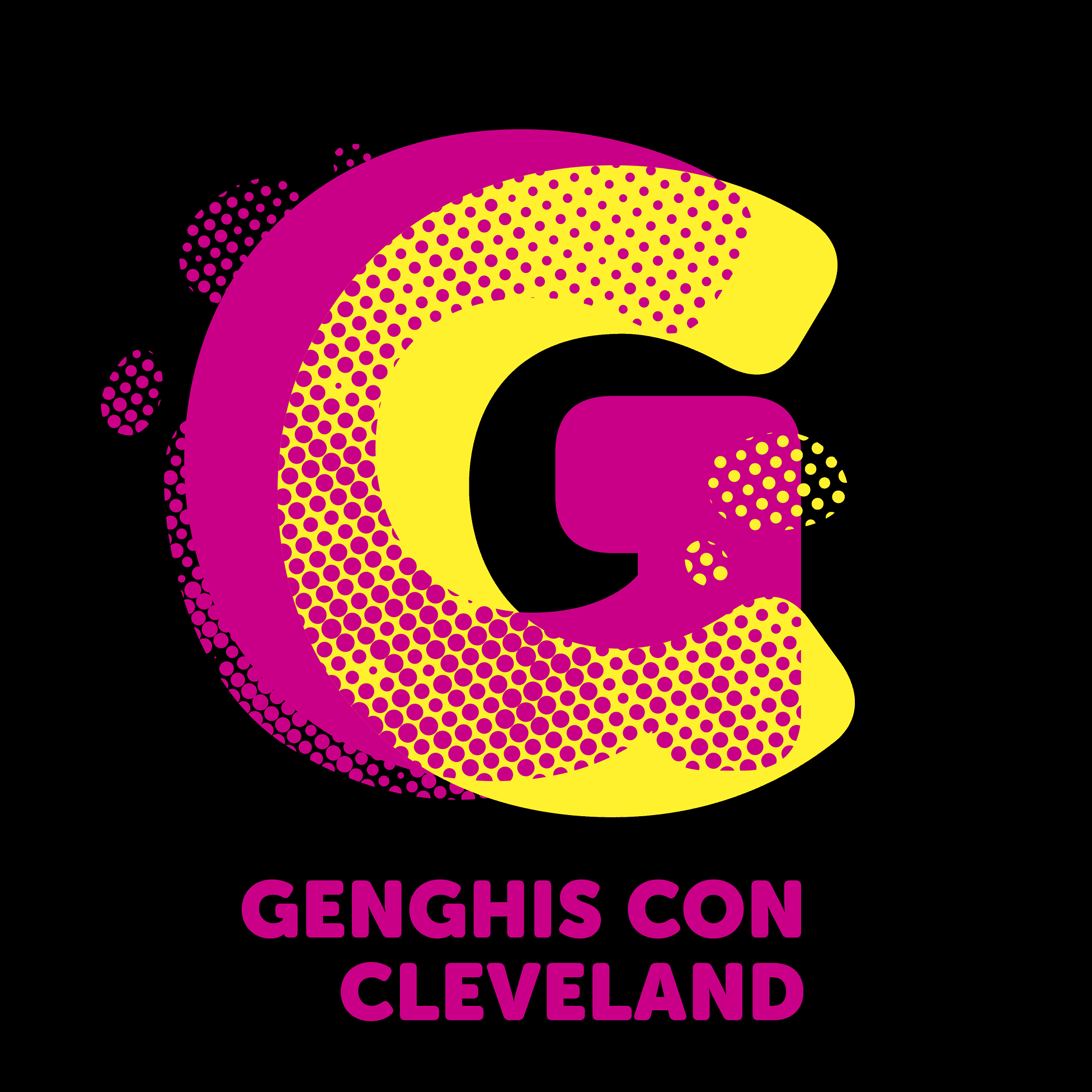 Genghis Con logo, featuring a hot pink and bright yellow G