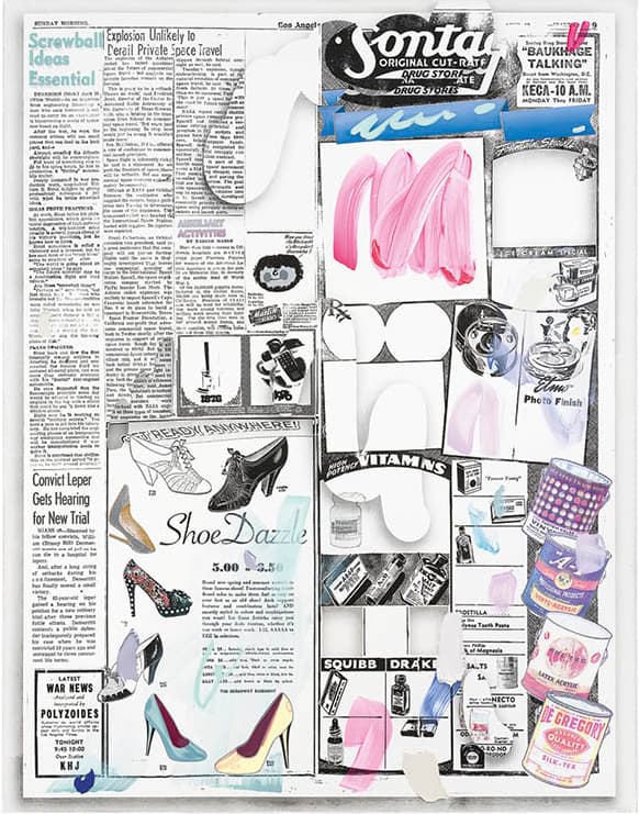 Untitled 2015. Laura Owens (American, b. 1970). Acrylic, oil, Flashe, and screen-printing ink on linen; 108 x 84 in. Courtesy the artist; Gavin Brown’s enterprise, New York, Rome; Sadie Coles HQ, London; and Galerie Gisela Capitain, Cologne. Photo: Jorit