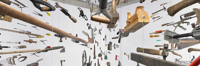 Controller of the Universe (detail), 2007. Damián Ortega (Mexican, b. 1967). Found tools and wire; 285 x 405 x 455 cm. © Damián Ortega, Courtesy White Cube. Photo: Stephen White