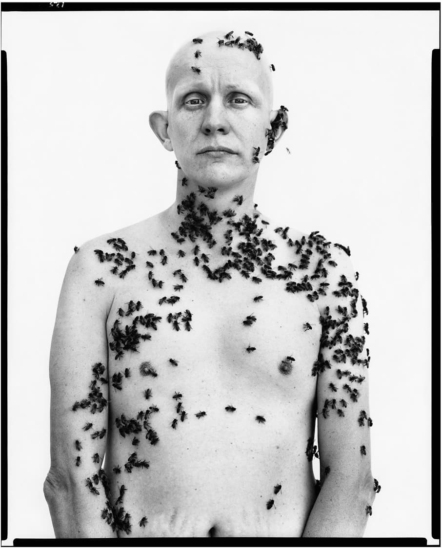 Man covered in bees