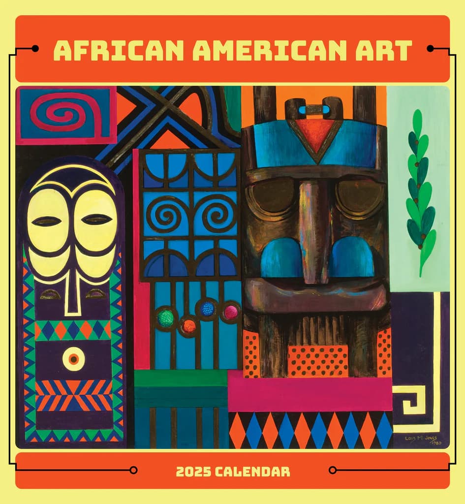 "African American Art 2025 Calendar" with African art on the cover.