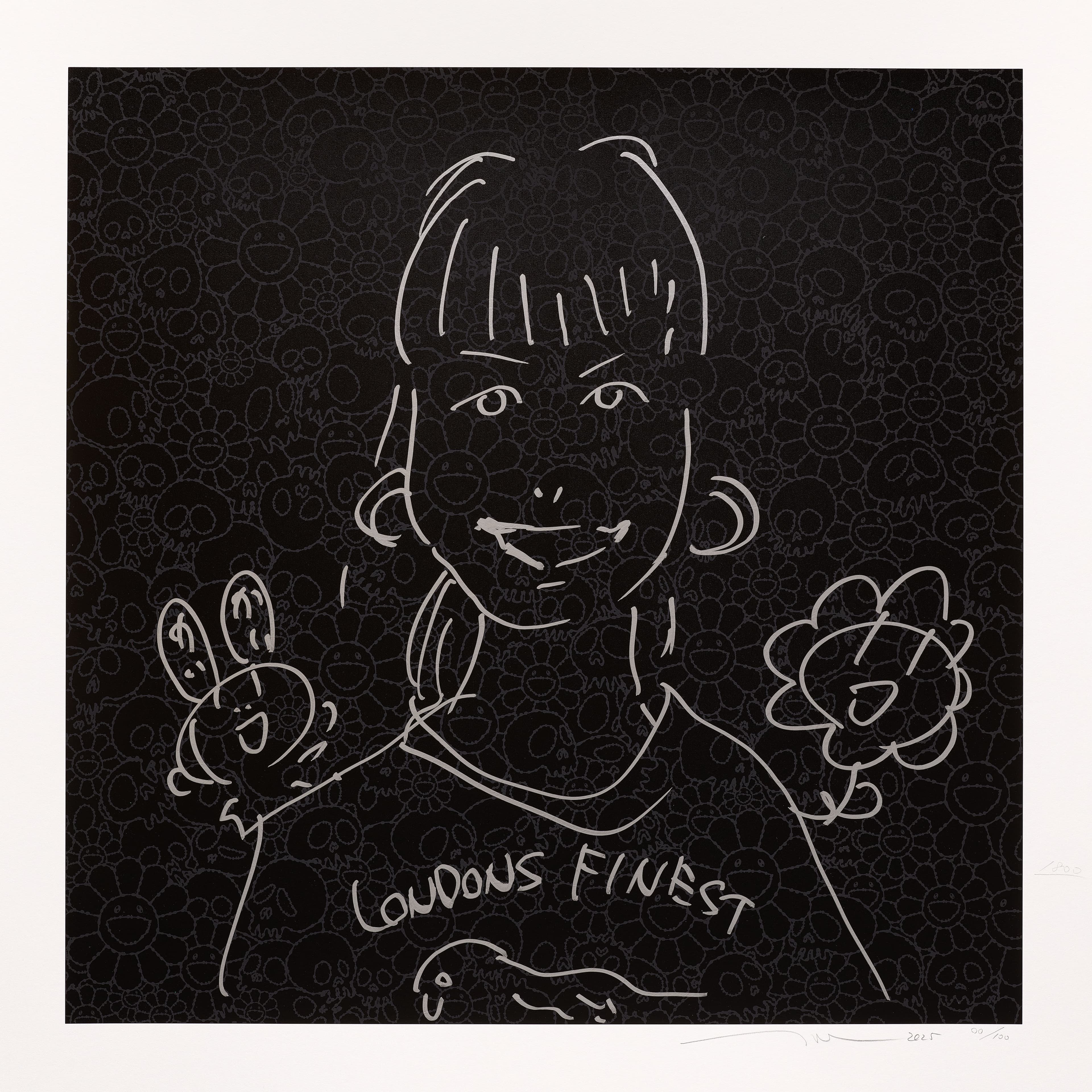 Custom portrait of a woman with two flowers over her shoulders